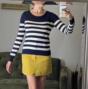 Xxi Striped Nautical Cotton Sweater Women's Size Small Blue Preppy Crew Neck